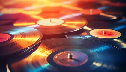 Photo sur Aluminium Magasin de musique A collection of colorful records with a bright, vibrant look