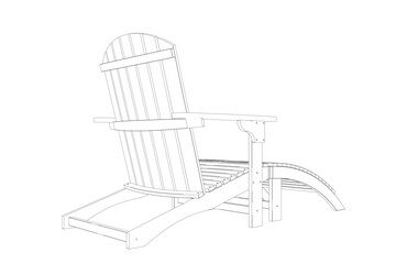 Outline of beach chair isolated on white background. Contour wood Sun lounger. Beach wooden lounger summer sunbed vector illustration isolated on white background. 3D