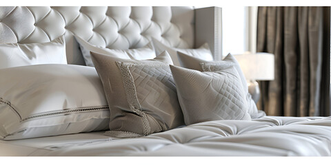 Luxury bedrooms stylish cozy grey bedroom decoration with white and grey cushions definitely house decoration house - obrazy, fototapety, plakaty