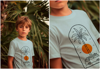 Mockup White T-shirt Child summer Generated by AI