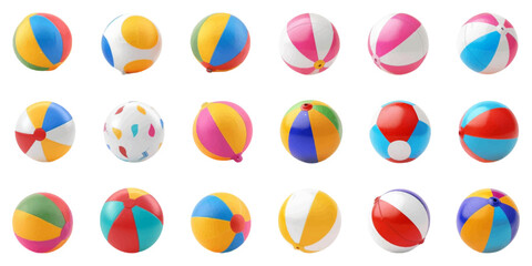 Set of colorful summer rubber balls on white background.