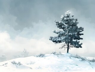 Lone Pine Tree Withstanding Winter s Chill on a Snowy Hill Symbol of Resilience and Strength in the Face of Adversity