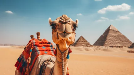 Foto op Canvas Camel on the background of the Pyramids of Giza. Egypt © Alex