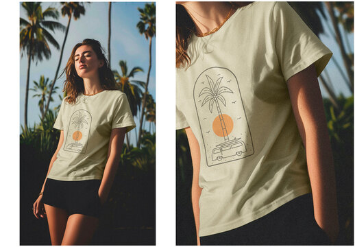Mockup T-shirt Girl Summer Generated by AI