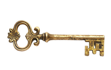 Vintage Golden Key isolated on transparent Background