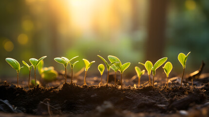 Hopeful Seedlings in Morning Light.
Young green seedlings sprout from rich soil, capturing the essence of growth and the potential of new beginnings in nature.