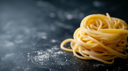 Close up spaghetti pasta on black background. Top view with copy space - Powered by Adobe