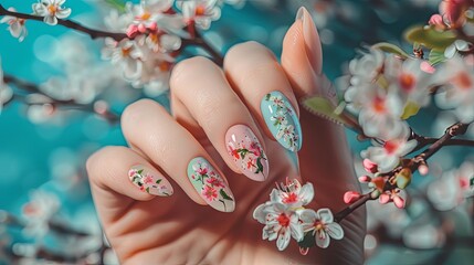 manicure hand with flowers