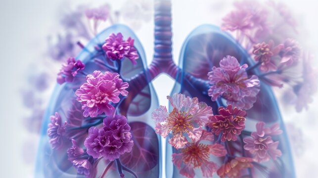Human lungs with flowers. Health care concept.
