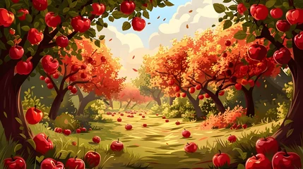 Foto op Plexiglas Bountiful Apple Orchard in Autumnal Splendor A Harvest of Sweetness Amid Vibrant Foliage © Thares2020