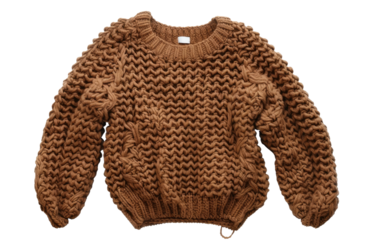Brown Sweater Knitted with Care isolated on transparent Background