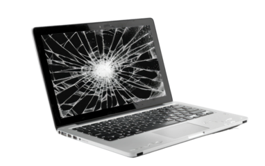 Faulty Laptop Screen: A Broken Blank Display isolated on transparent Background