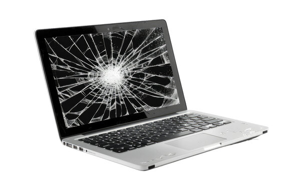 Faulty Laptop Screen: A Broken Blank Display isolated on transparent Background