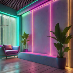 a neon light border adorning a room wall, adding a vibrant and modern touch to the interior décor.