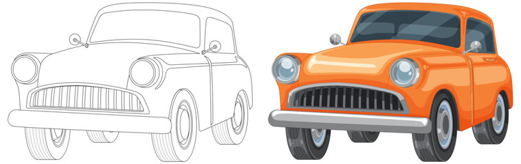 From sketch to colorful vector car illustration
