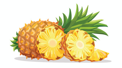 Pineapple With Leaf Attached vector illustration Flat