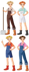 Tuinposter Four cartoon farmers in various work outfits. © GraphicsRF