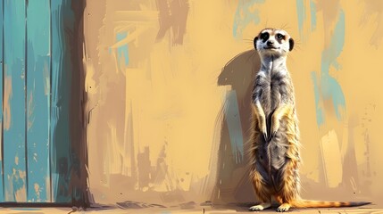 Watchful Meerkat Guarding the Desert Landscape with Curiosity and Alertness in Stylized Digital - obrazy, fototapety, plakaty