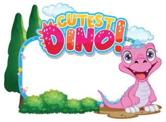 Rolgordijnen Cute pink dinosaur illustration with playful text © GraphicsRF
