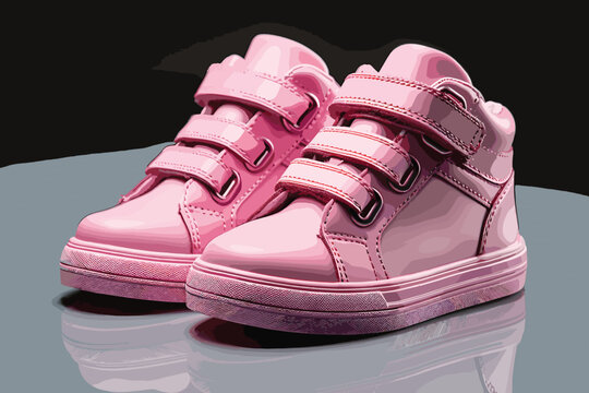 A pair of pink sneakers or basketball shoes on a white background
