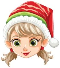 Keuken foto achterwand Cartoon elf girl with a cheerful Christmas hat. © GraphicsRF