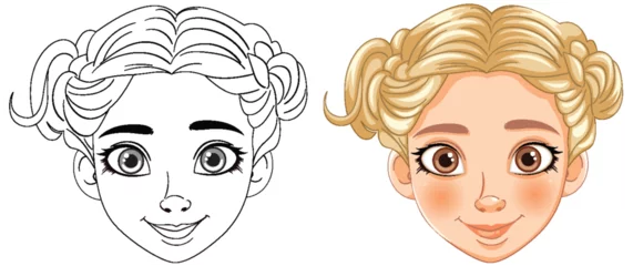 Deurstickers Line art and colored version of a girl's face © GraphicsRF