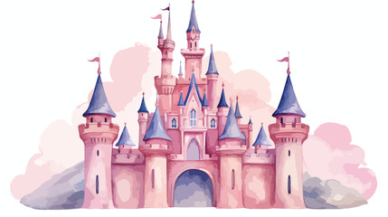 Princess castle watercolor Flat vector