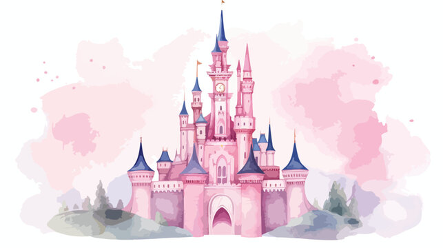 Princess castle watercolor Flat vector isolated on wh