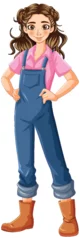 Deurstickers Cartoon of a woman in mechanic overalls standing. © GraphicsRF