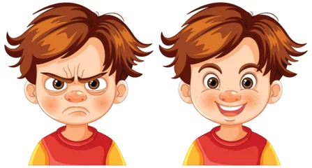Poster Illustration of a boy showing anger and happiness. © GraphicsRF