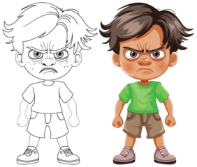 Gordijnen Two cartoon boys with angry expressions standing. © GraphicsRF
