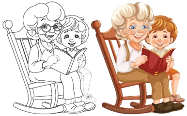 Deurstickers Colorful and sketch of grandma reading with child © GraphicsRF