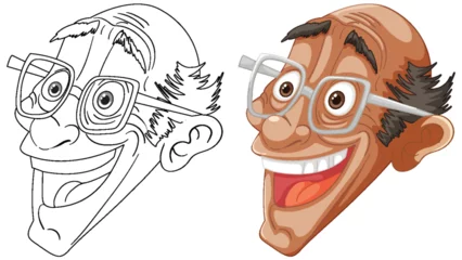 Gordijnen Two caricatured faces showing joyful expressions. © GraphicsRF