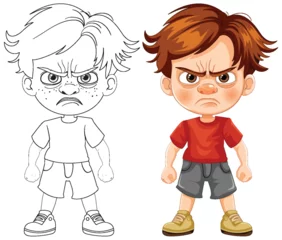 Gordijnen Vector graphic of a cartoon boy looking angry © GraphicsRF
