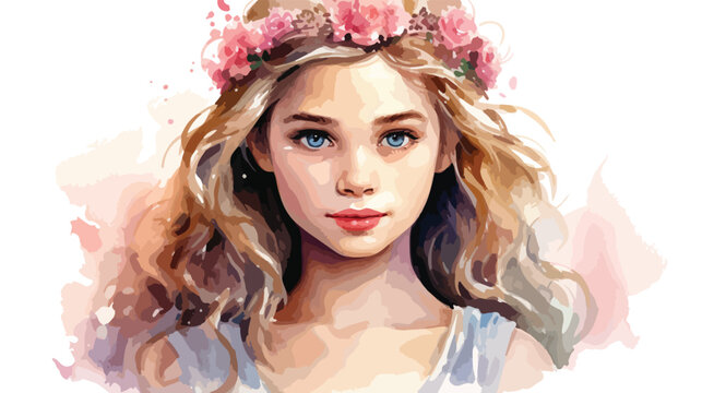 Princess Portrait Watercolor Evoking Fairy Tale Wonde