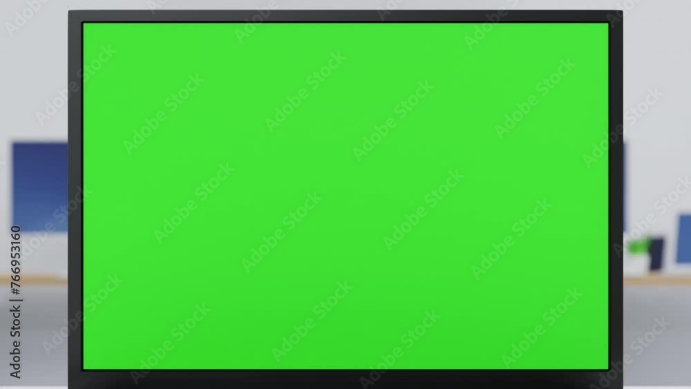 Canvas Prints laptop turn and open to show green screen and zoom close up display in office working place, applica