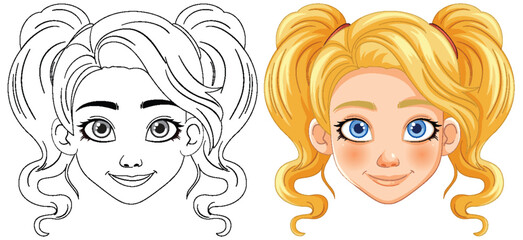 Vector illustration of a girl, black and white to color - 766953145
