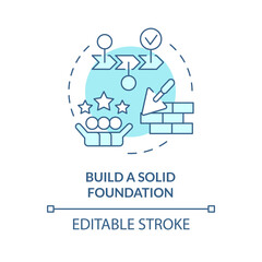Build solid foundation soft blue concept icon. Steps to start nonprofit organization. Strategic planning. Round shape line illustration. Abstract idea. Graphic design. Easy to use in article