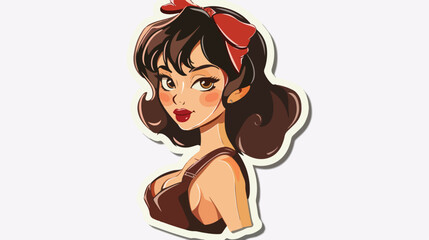 Retro distressed sticker of a cartoon attractive girl