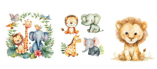 Watercolor safari animals