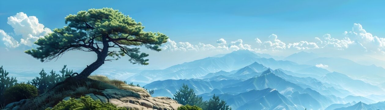 Majestic Cedar of Lebanon Towering Among Mountainous Landscape with Dramatic Skies