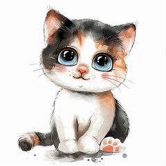 cute smile kitten water color style on white background
