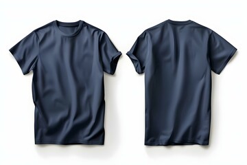 Navy Blue T-Shirt Mockup Set with Front and Back Views, Isolated and Easy to Cut Out. Concept Clothing Mockup, Navy Blue T-Shirt, Front and Back Views, Isolated, Easy to Cut Out