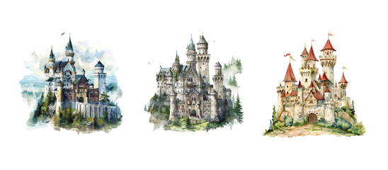 Watercolor castle over with transparent background