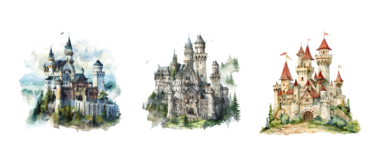 Watercolor castle over with transparent background