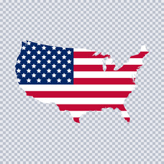 USA map with flag on a transparent background. Vector.