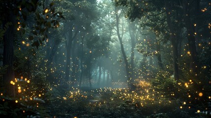 Glow: A mystical forest illuminated by the soft glow of fireflies