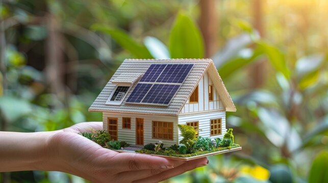 An Energy Efficient Model House With Solar Panels, Ecology And Sustainability Concept