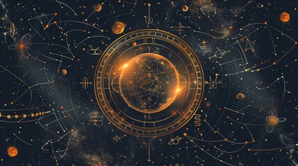 Zodiac Constellations Abstract Solar System Illustration - obrazy, fototapety, plakaty
