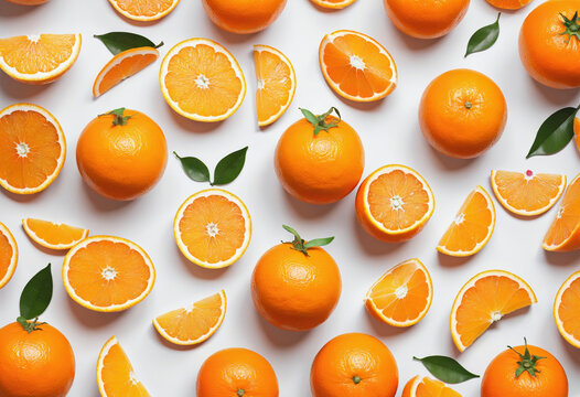 a collection of oranges isolated on a transparent background,   colorful background